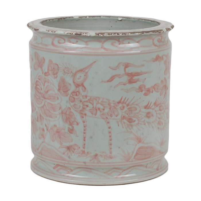 10" Porcelain Rust & White Peacock Motif Beaker Pot
