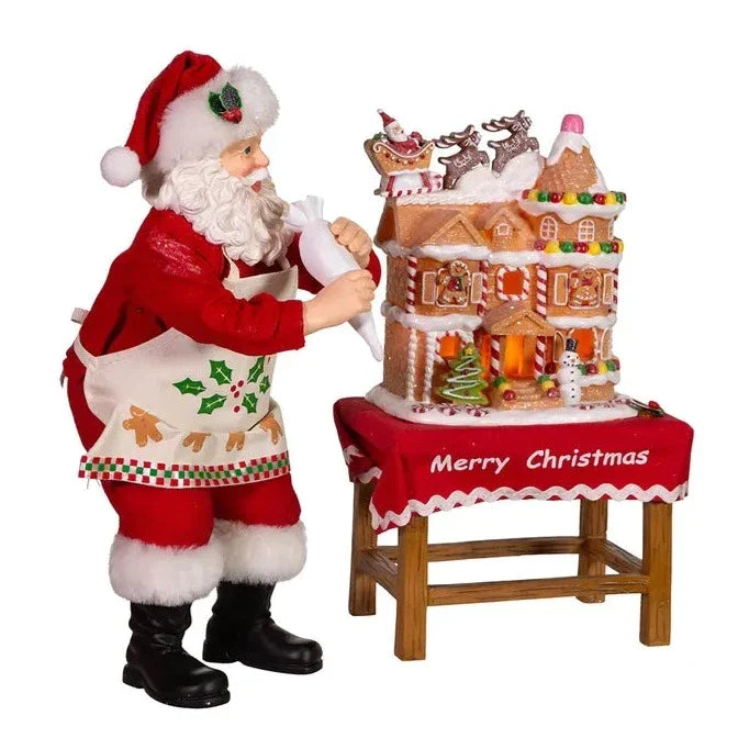 10.5" Fabriché™ Battery-Operated Santa With Gingerbread Houses, 2-Piece Set - Christmas Decor - The Well Appointed House