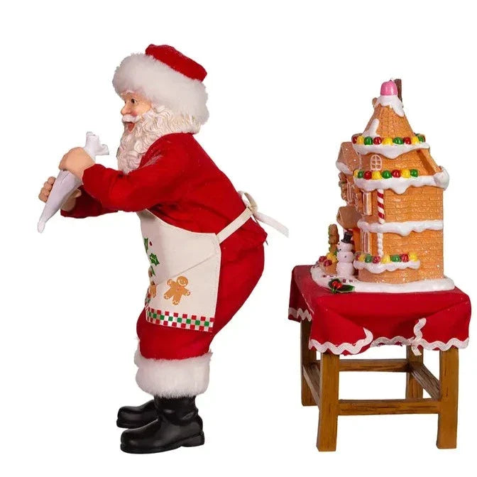 10.5" Fabriché™ Battery-Operated Santa With Gingerbread Houses, 2-Piece Set - Christmas Decor - The Well Appointed House