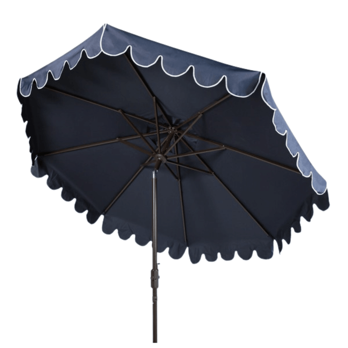 11 Foot Crank Umbrella With Scalloped Edge in Navy - Outdoor Umbrellas - The Well Appointed House