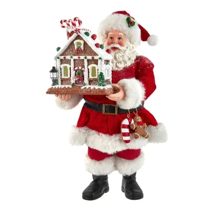 12" Fabriché™ Battery-Operated Santa With Light-Up Gingerbread House - Christmas Decor - The Well Appointed House