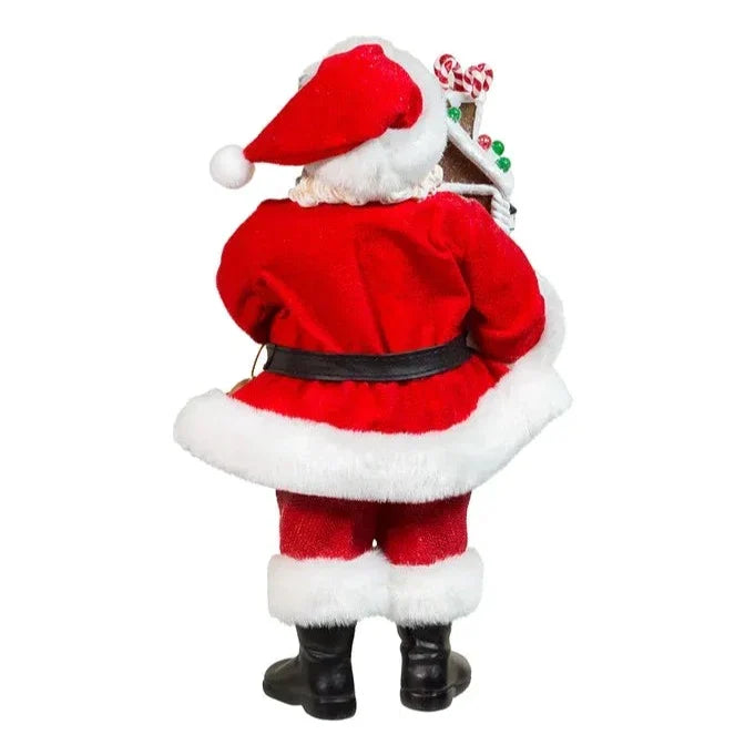 12" Fabriché™ Battery-Operated Santa With Light-Up Gingerbread House - Christmas Decor - The Well Appointed House