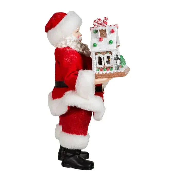 12" Fabriché™ Battery-Operated Santa With Light-Up Gingerbread House - Christmas Decor - The Well Appointed House