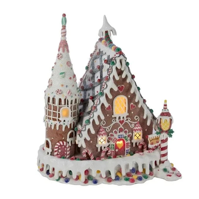 13" Pre-Lit Claydough Gingerbread Inn with C7 Bulb - Well Appointed House