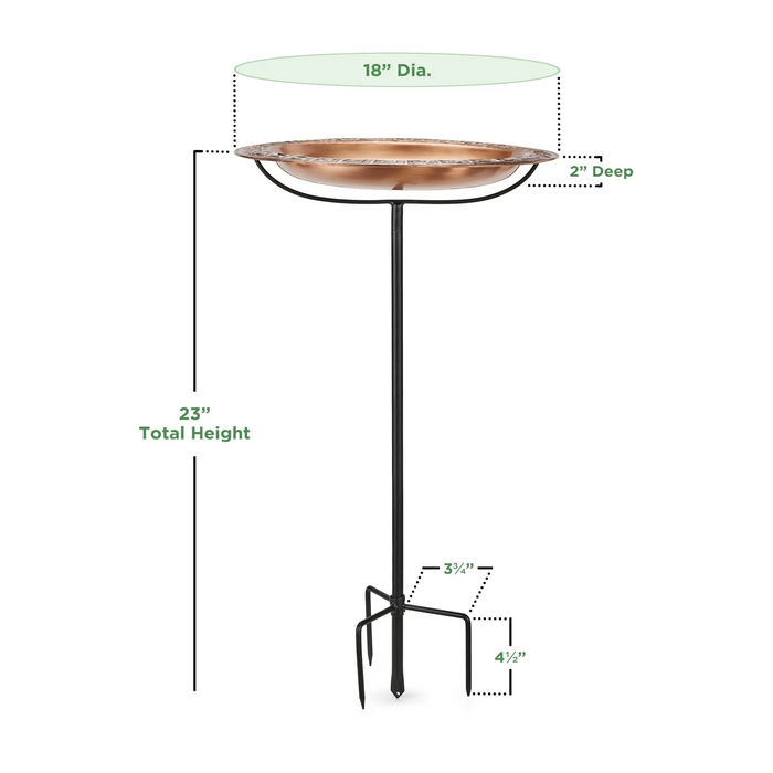 18" Greek-Inspired Copper Birdbath with Garden Pole - The Well Appointed House