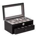 20 Watch Box with Glass Top and Clock in Black - Jewelry & Watch Cases - The Well Appointed House