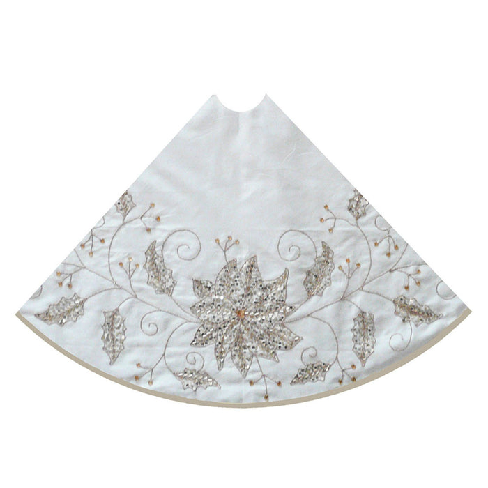 54" Ivory Tree Skirt With Embroidered Snowflake Design-The Well Appointed House