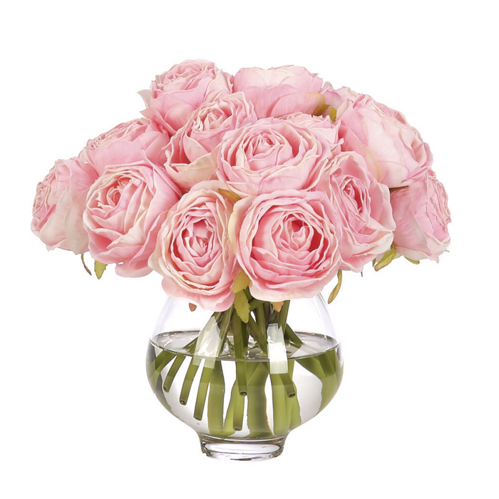 9" Faux Pink Rose Watergarden in Glass Vase - The Well Appointed House
