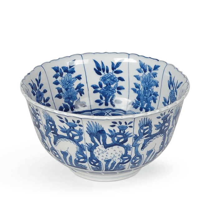 9" Porcelain Blue & White Flora and Fauna Bowl - Decorative Bowls - The Well Appointed House