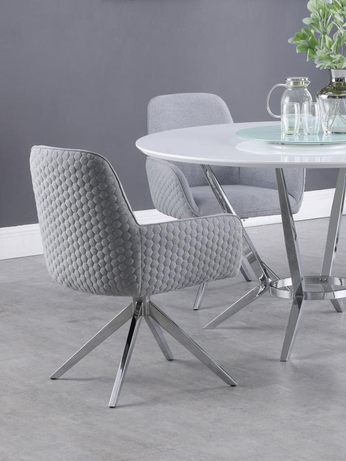 Abby - Fabric Upholstered Swivel Dining Arm Chair - Light Gray