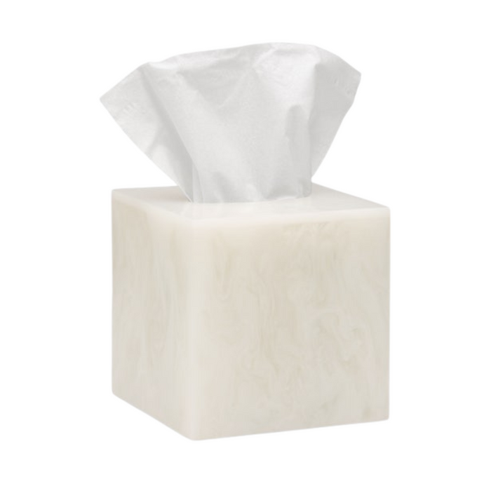Abiko Pearl White Cast Resin Tissue Box Cover - The Well Appointed House
