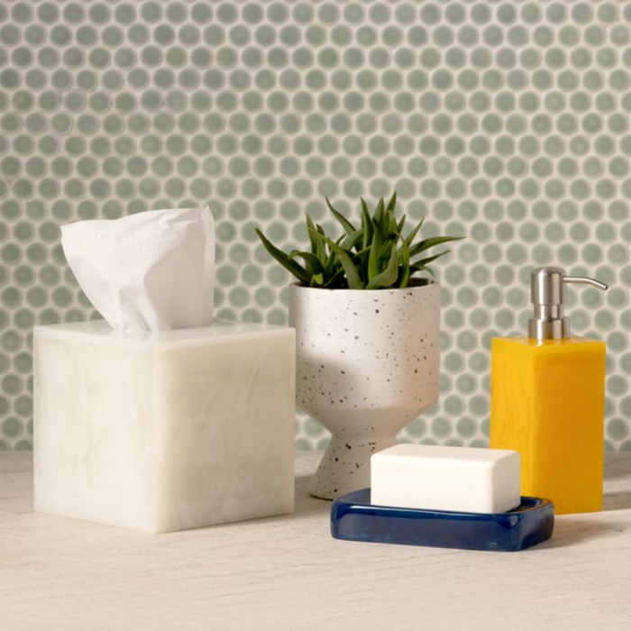 Abiko Pearl White Cast Resin Tissue Box Cover - The Well Appointed House