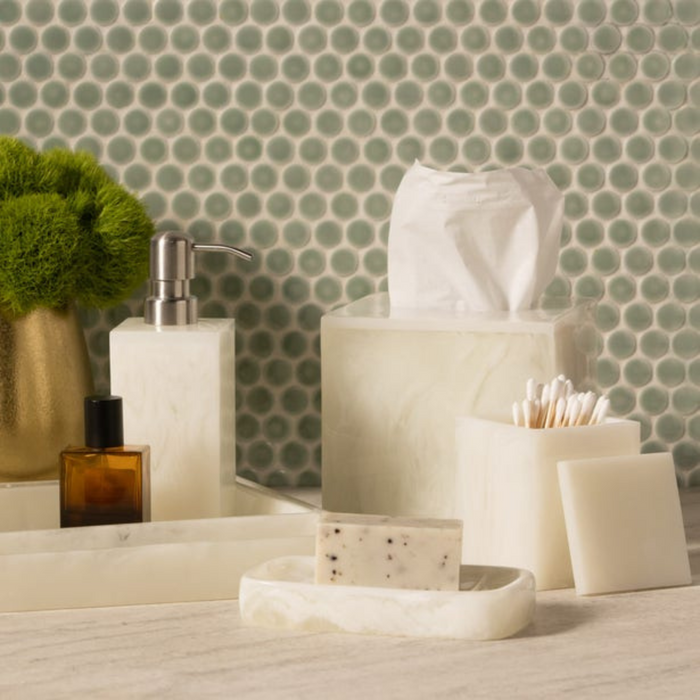 Abiko Pearl White Cast Resin Tissue Box Cover - The Well Appointed House