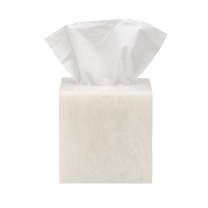 Abiko Pearl White Cast Resin Tissue Box Cover - The Well Appointed House