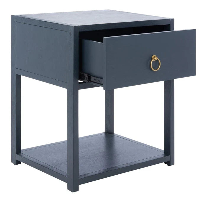 Acacia Wood One Drawer Contemporary Nightstand in Navy - Nightstands & Chests -  The Well Appointed House