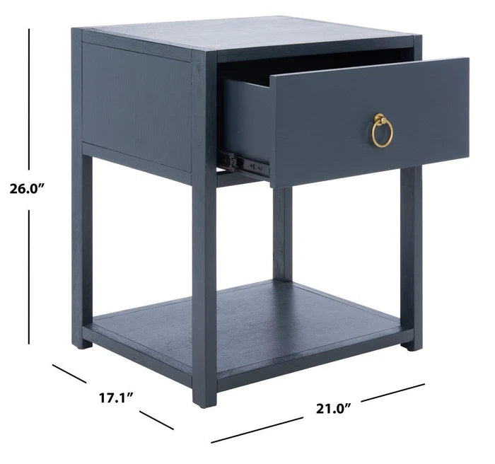 Acacia Wood One Drawer Contemporary Nightstand in Navy - Nightstands & Chests -  The Well Appointed House