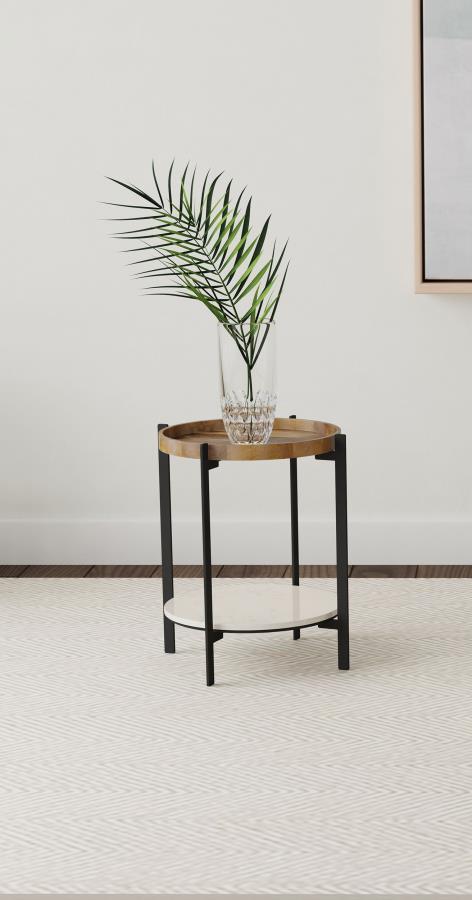 Adhvik - Round Table With Marble Shelf