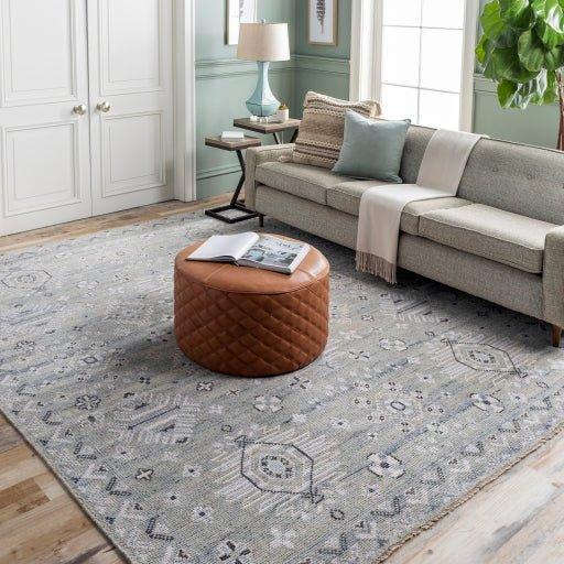 Almeria Hand Knotted Denim, Black & Cream Area Rug - Available in a Variety of Sizes - Rugs - The Well Appointed House