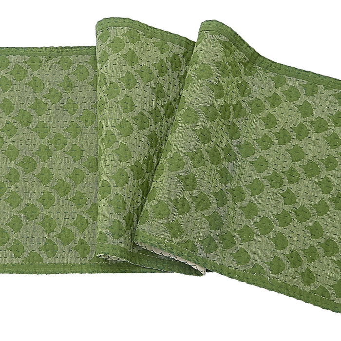 Artisan Hand Loomed Cotton Table Runner - Green Ginkgo - 18"x96" - The Well Appointed House