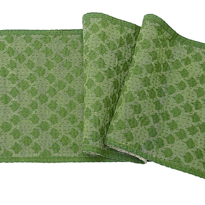 Artisan Hand Loomed Cotton Table Runner - Green Ginkgo - 18"x96" - The Well Appointed House