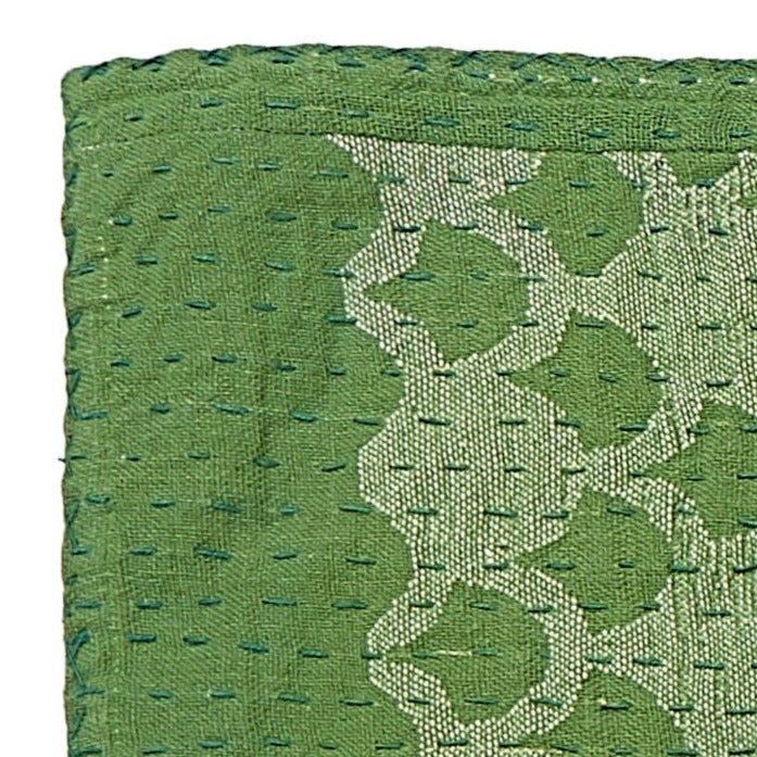 Artisan Hand Loomed Cotton Table Runner - Green Ginkgo - 18"x96" - The Well Appointed House