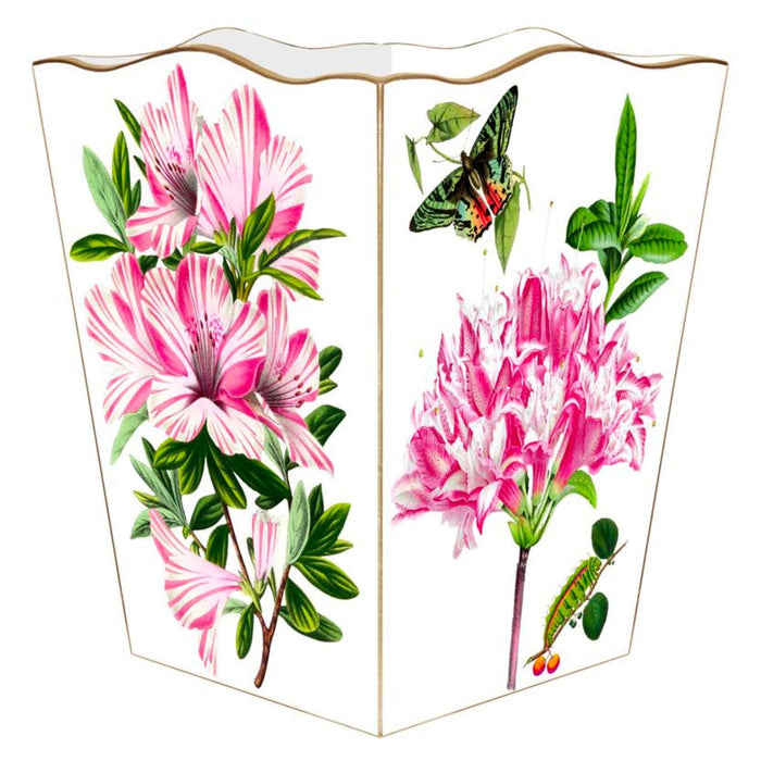 Azaleas on White Wastepaper Basket and Optional Tissue Box Cover - Wastebasket - The Well Appointed House