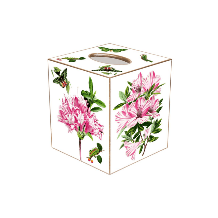 Azaleas on White Wastepaper Basket and Optional Tissue Box Cover - Wastebasket - The Well Appointed House