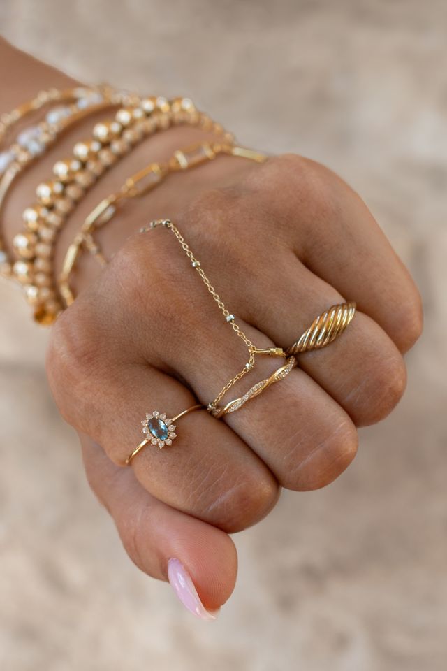 Azul ring detail showing the crystal surround and slim vintage-style band