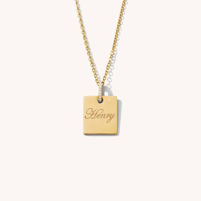 The Bailey rectangle necklace with a crystal-accented bail in gold