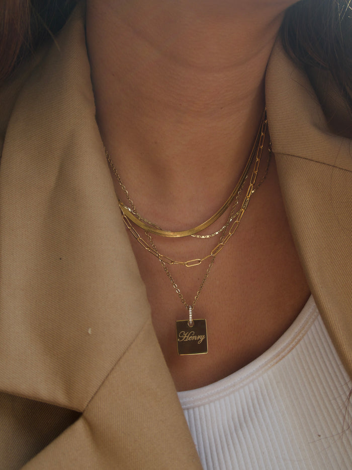 Beads by Tara Bailey rectangle necklace in gold or silver stainless steel