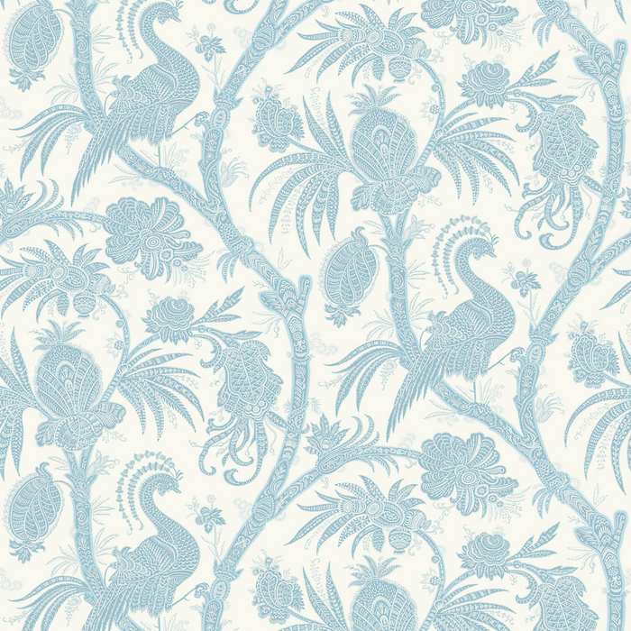 Balinese Peacock Wallcovering in Sky Blue - The Well Appointed House