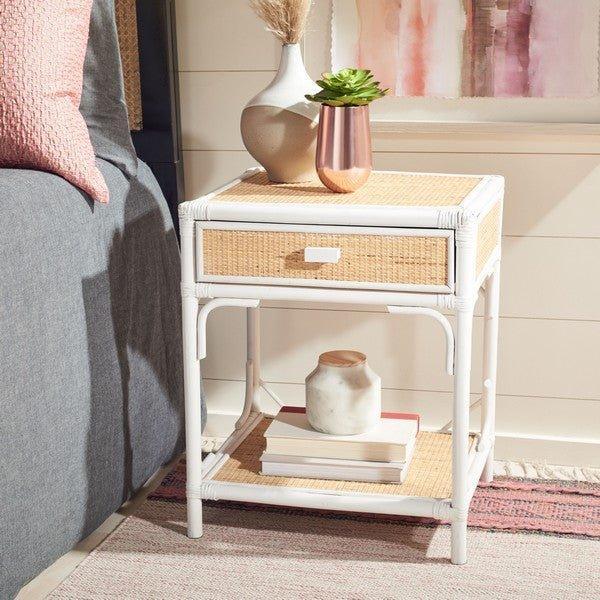 Bamboo & Rattan Natural & White One Drawer Nightstand - Nightstands & Chests - The Well Appointed House