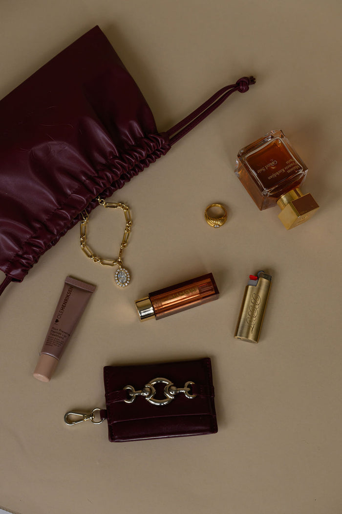 The Bardot pouch, a roomy drawstring bag for jewelry, lipstick and a wallet