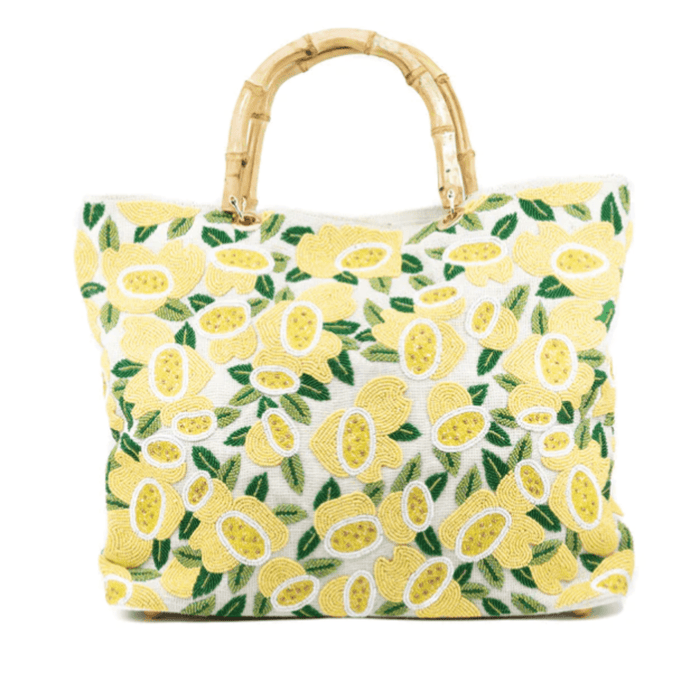 Beaded Lemon Bag With Faux Bamboo Handles - Gifts for Her - The Well Appointed House