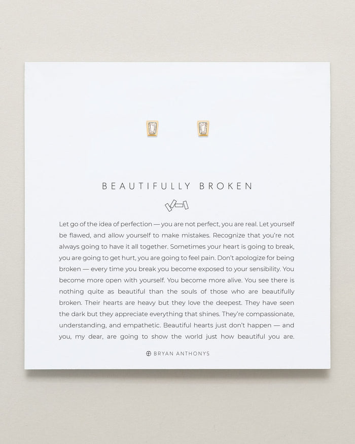 Bryan Anthonys Beautifully Broken Collection Baguette Stud Earrings Gold On Card