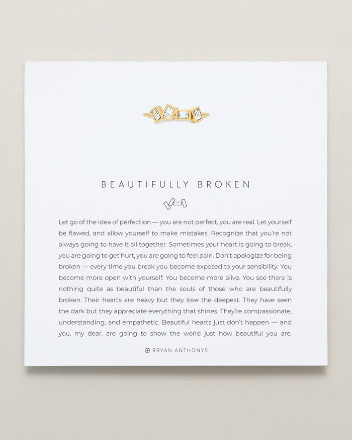Bryan Anthonys Beautifully Broken Gold Ring With Crystals On Card