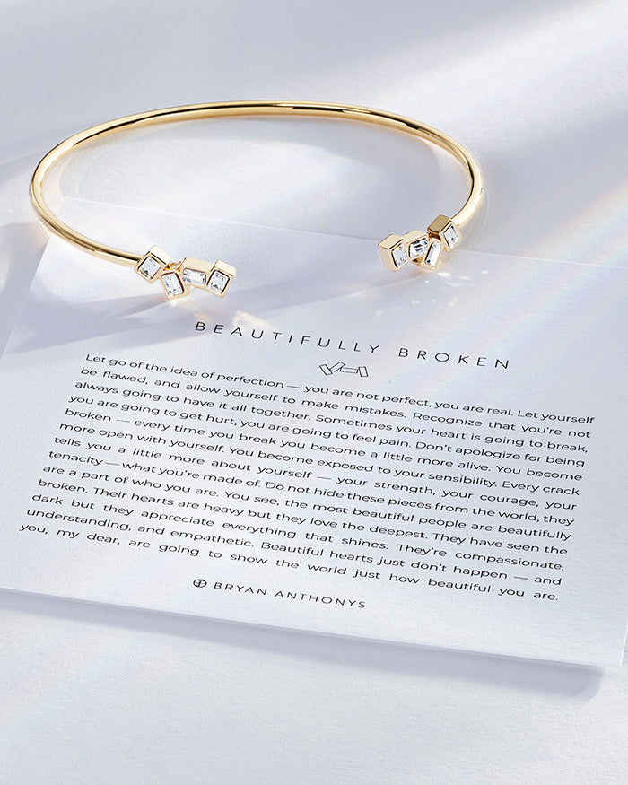 Beautifully Broken Cuff showcase in 14k gold on card