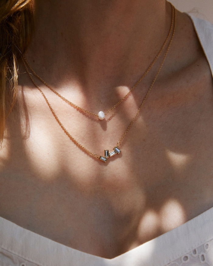 Bryan Anthonys Beautifully Broken Necklace Gold with Crystal Necklace On Model