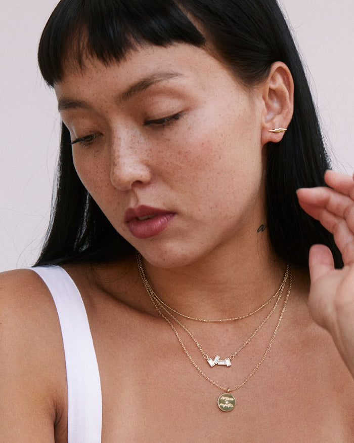 Bryan Anthonys Beautifully Broken Necklace Gold with Crystal Necklace On Model