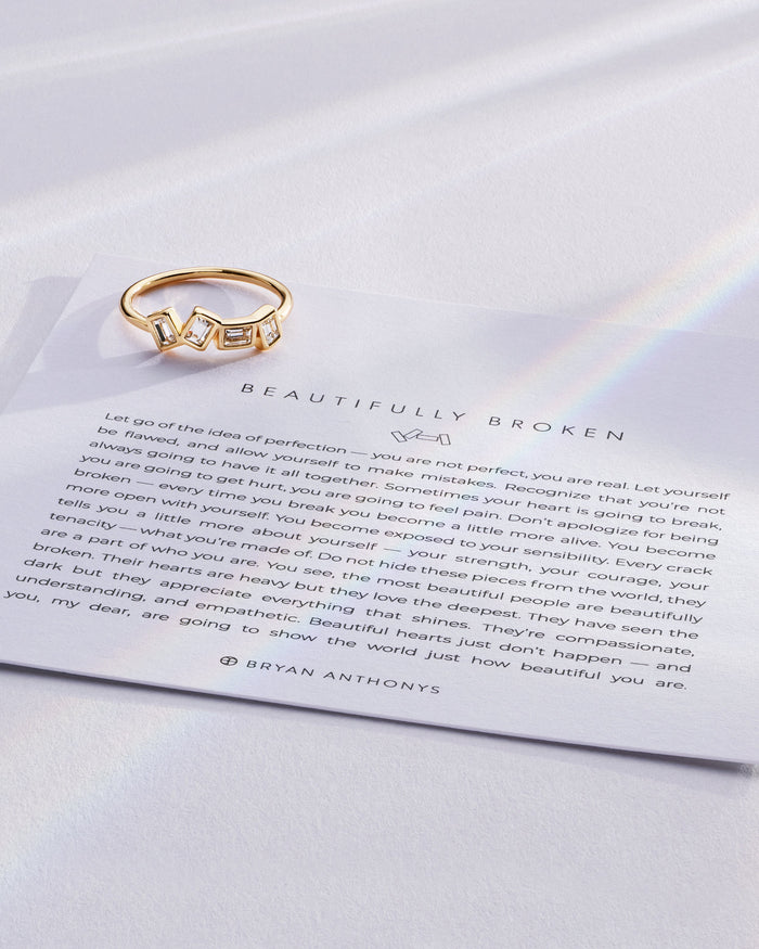Beautifully Broken Ring on card in 14k gold finish