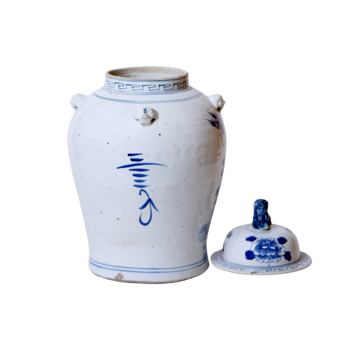 Bird and Flower Blue and White Porcelain Temple Jar - The Well Appointed House