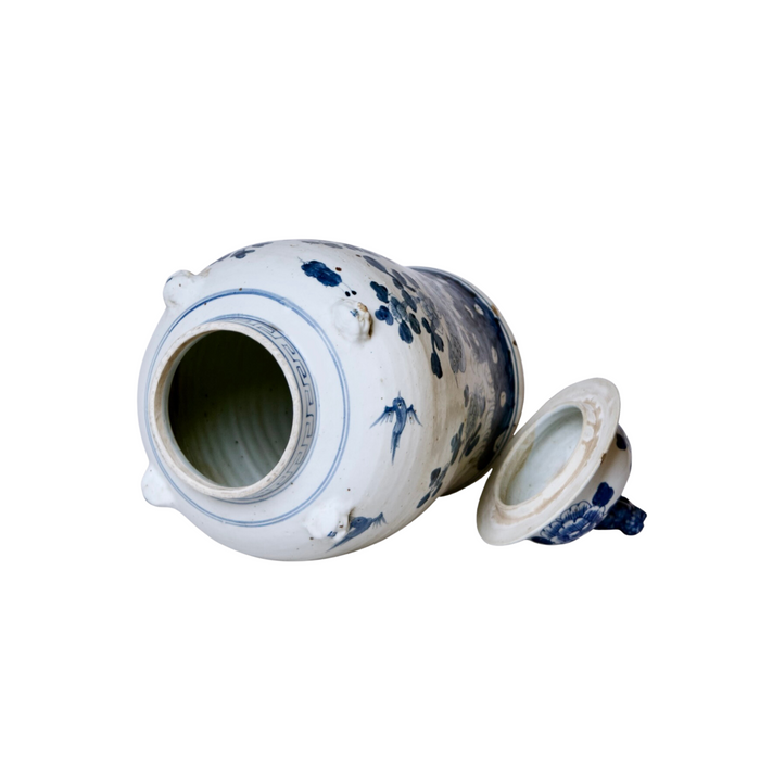 Bird and Flower Blue and White Porcelain Temple Jar - The Well Appointed House