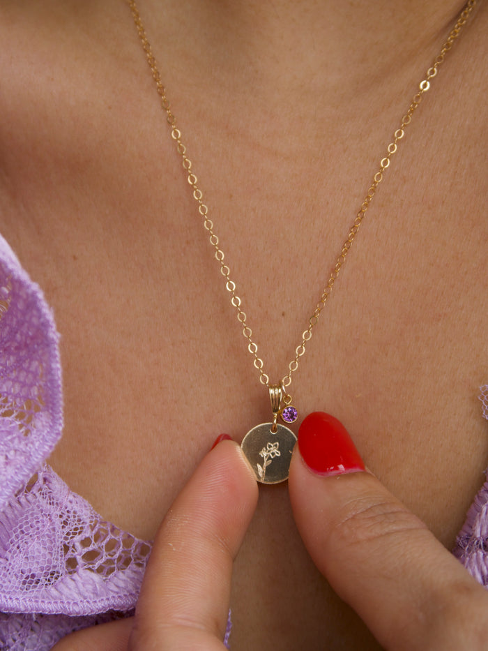 Birth Flower necklace holding up to three engraved flower pendants