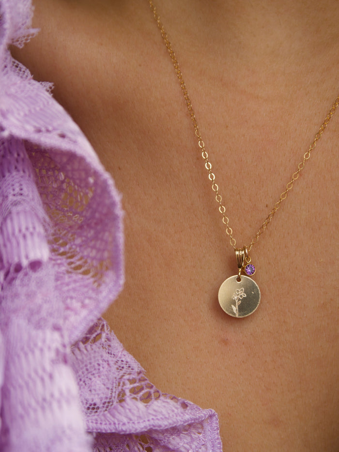 Beads by Tara Birth Flower necklace with an optional birthstone charm
