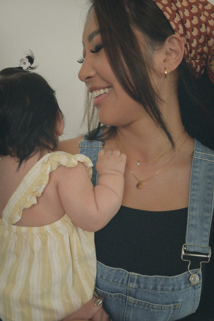 The gold Birthstone Bead necklace, designed by Beads by Tara