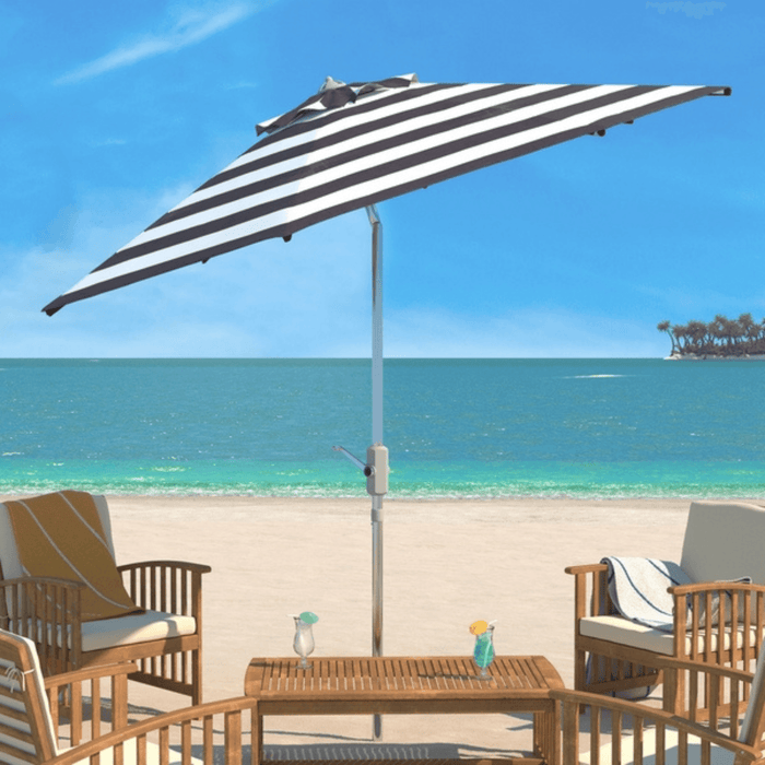 Black and White Striped Classic Outdoor Patio Umbrella - Outdoor Umbrellas - The Well Appointed House