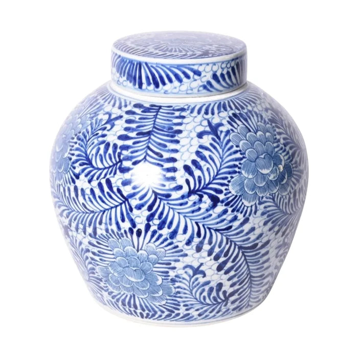 Blue And White Blooming Flowers Porcelain Ancestor Jar - Vases & Jars - The Well Appointed House