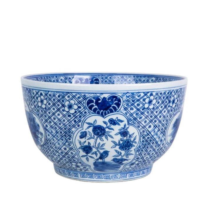 Blue And White Medallion Flower Bird Porcelain Bowl - Decorative Bowls - The Well Appointed House