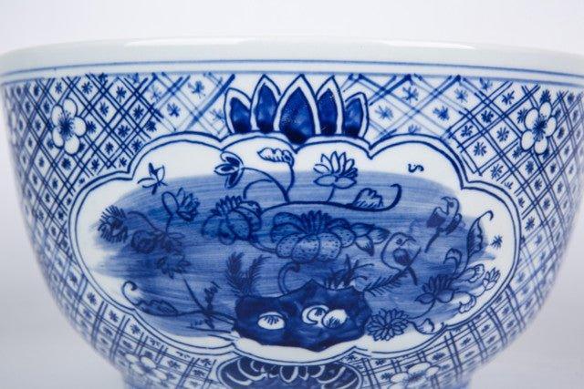 Blue And White Medallion Flower Bird Porcelain Bowl - Decorative Bowls - The Well Appointed House