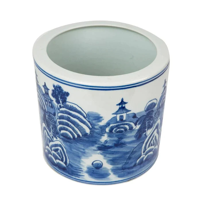 Blue and White Mountain Pagoda Orchid Porcelain Pot - Vases & Jars - The Well Appointed House